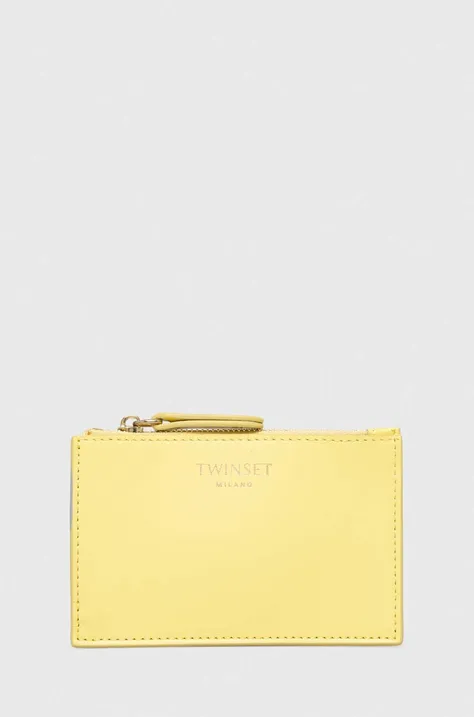 Kožená peněženka Twinset žlutá barva