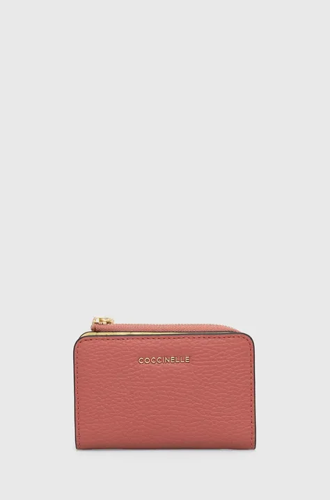Δερμάτινο πορτοφόλι Coccinelle γυναικεία, χρώμα: ροζ