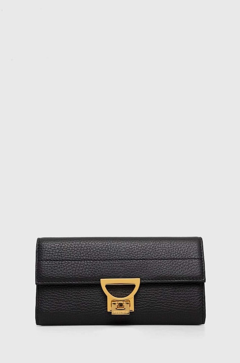 Kožená peňaženka Coccinelle dámska, čierna farba