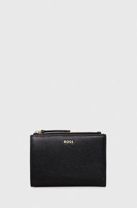 Kožená peňaženka BOSS dámsky, čierna farba