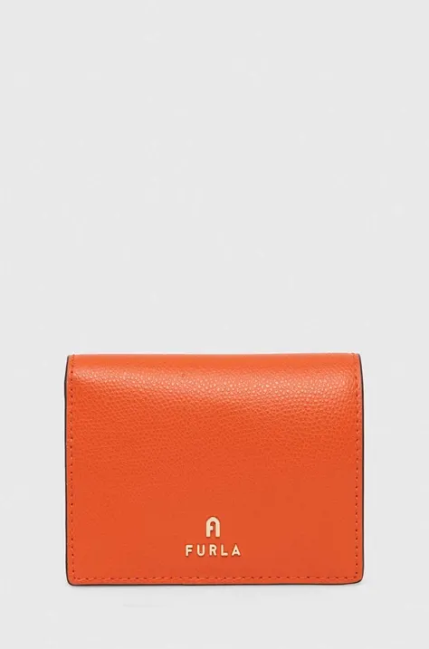 Δερμάτινο πορτοφόλι Furla γυναικεία, χρώμα: πορτοκαλί