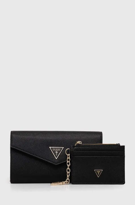 Guess portofel si card holder femei, culoarea negru, GFBOXW P4202