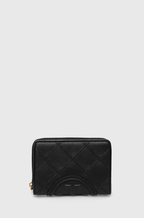 Kožená peňaženka Tory Burch Fleming Soft Bi-fold dámsky, čierna farba, 143494.001