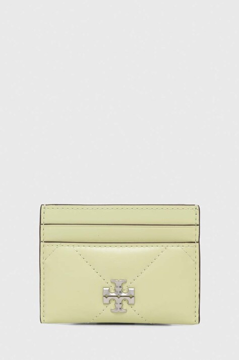 Kožené puzdro na karty Tory Burch Kira Diamond Quilt zelená farba, 154993.300