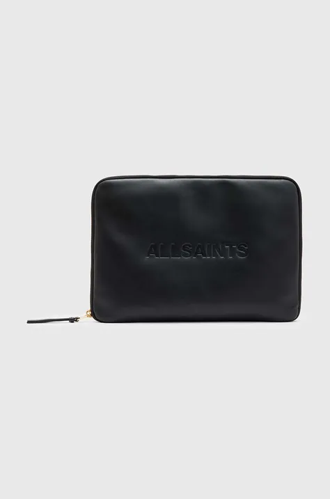 Kožené puzdro na notebook AllSaints Saff Lea čierna farba