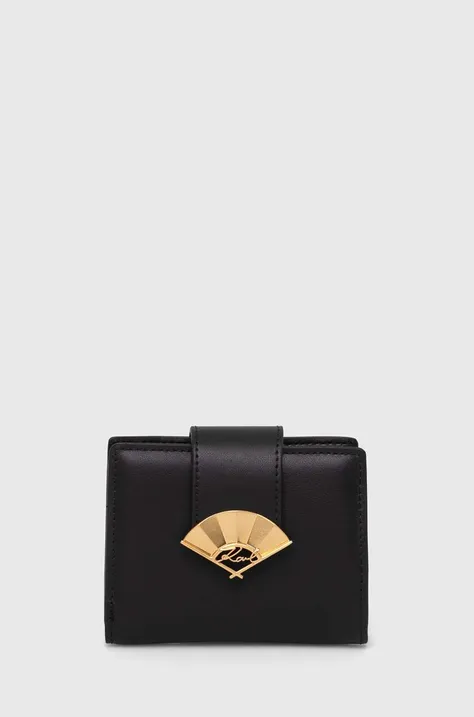 Kožená peňaženka Karl Lagerfeld dámska, čierna farba