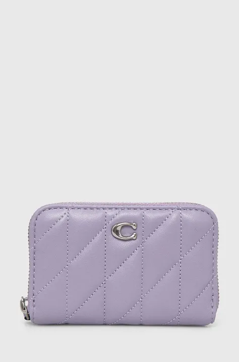 Δερμάτινο πορτοφόλι Coach γυναικεία, χρώμα: μοβ