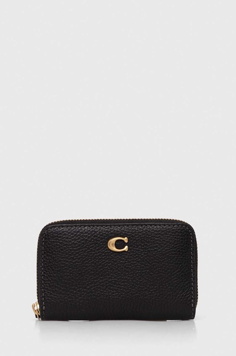 Кожаный кошелек Coach женский цвет чёрный