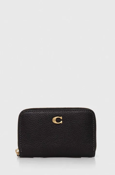Кожаный кошелек Coach женский цвет чёрный