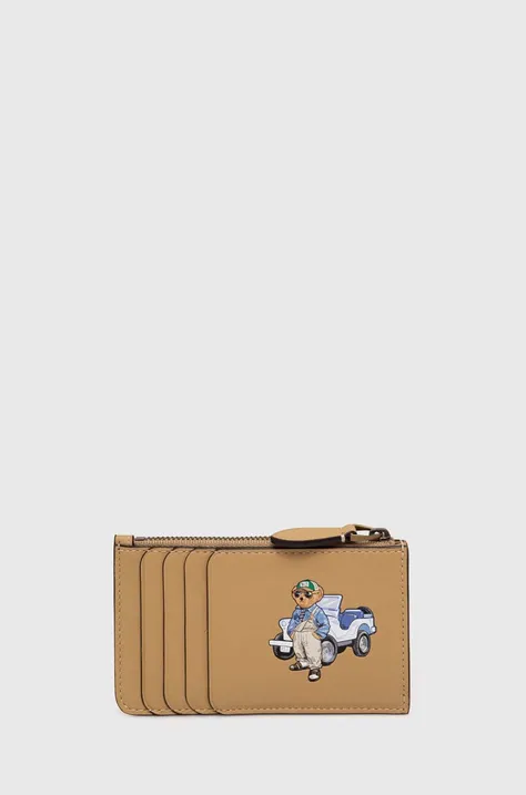 Δερμάτινο πορτοφόλι Polo Ralph Lauren γυναικείο, χρώμα: μπεζ, 427937675