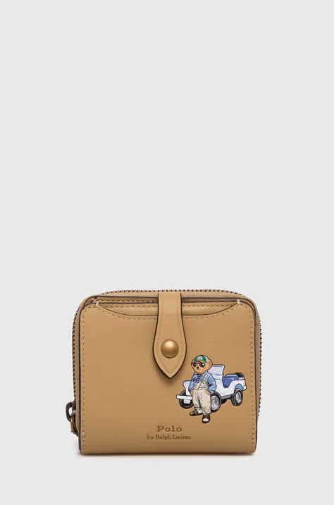 Δερμάτινο πορτοφόλι Polo Ralph Lauren γυναικείο, χρώμα: μπεζ, 427937676