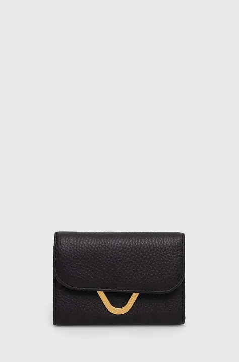 Kožená peňaženka Coccinelle dámsky, čierna farba