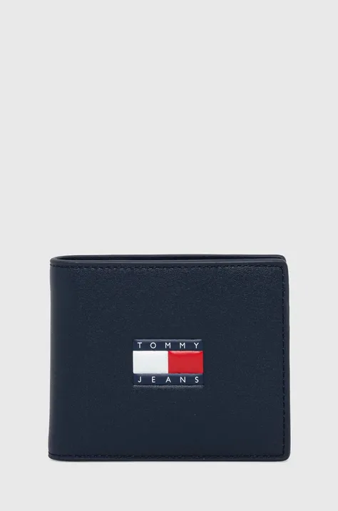 Kožená peňaženka Tommy Jeans pánsky, tmavomodrá farba