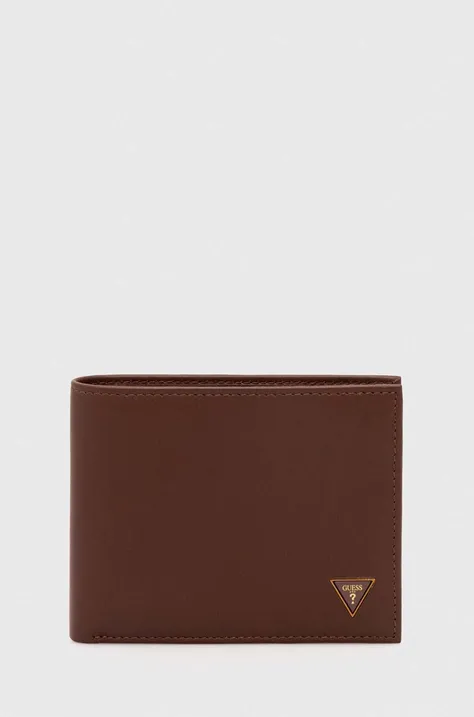 Шкіряний гаманець Guess чоловічий колір коричневий
