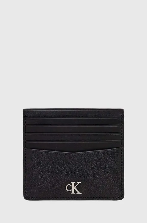 Kožené puzdro na karty Calvin Klein Jeans čierna farba