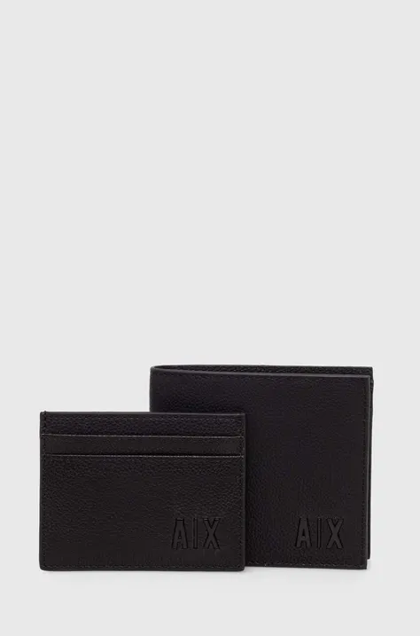 Armani Exchange portofel si card holder barbati, culoarea negru