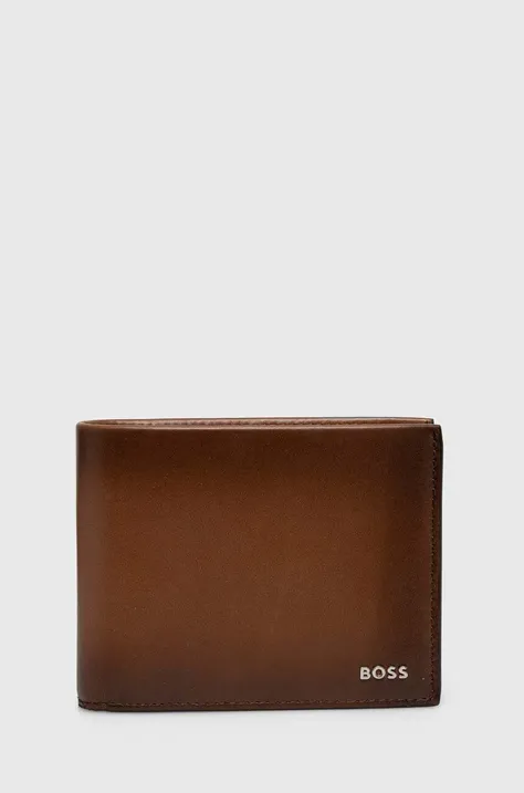 Кожаный кошелек BOSS мужской цвет коричневый
