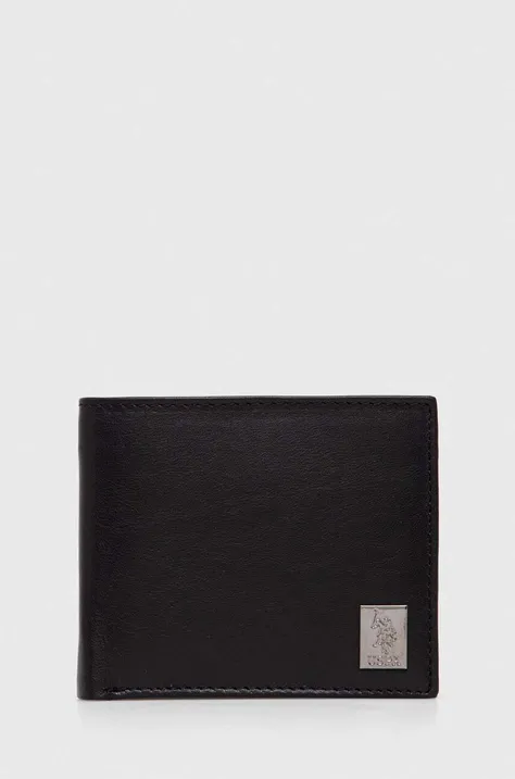 Кожаный кошелек U.S. Polo Assn. мужской цвет чёрный