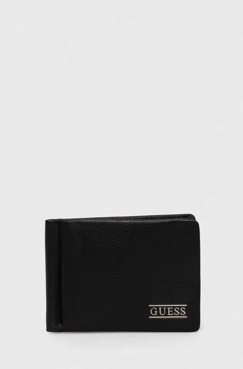 Шкіряний гаманець Guess чоловічий колір чорний