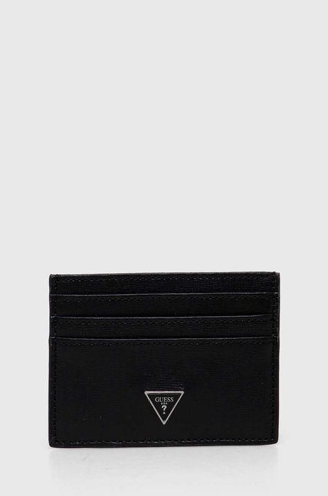 Δερμάτινη θήκη για κάρτες Guess χρώμα: μαύρο