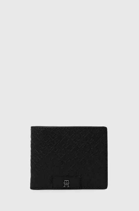 Kožená peněženka Tommy Hilfiger černá barva