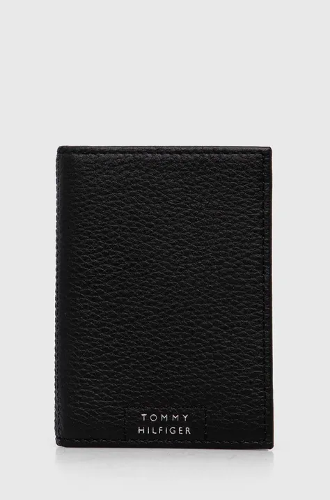 Kožená peněženka Tommy Hilfiger černá barva, AM0AM12191