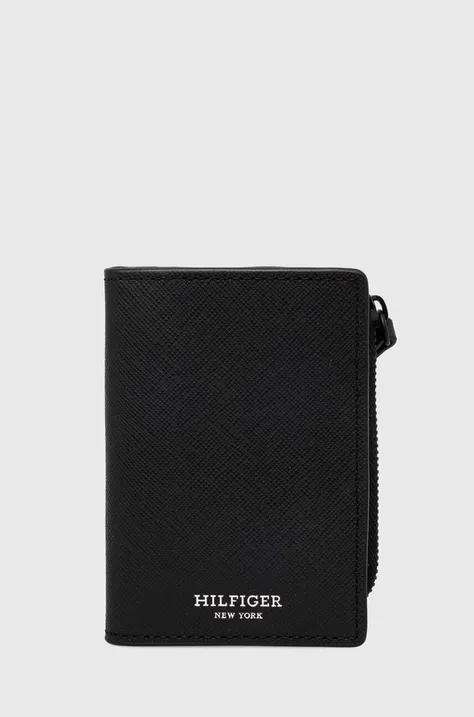 Kožená peněženka Tommy Hilfiger černá barva, AM0AM12306