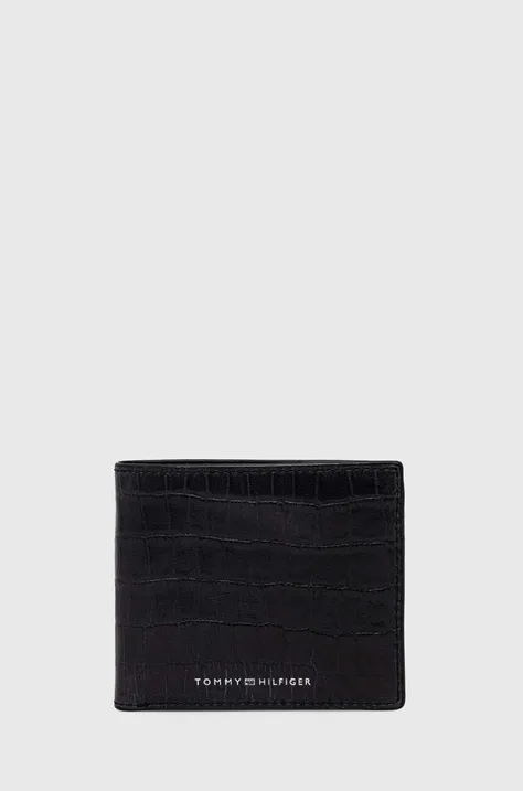 Kožená peněženka Tommy Hilfiger černá barva, AM0AM12320
