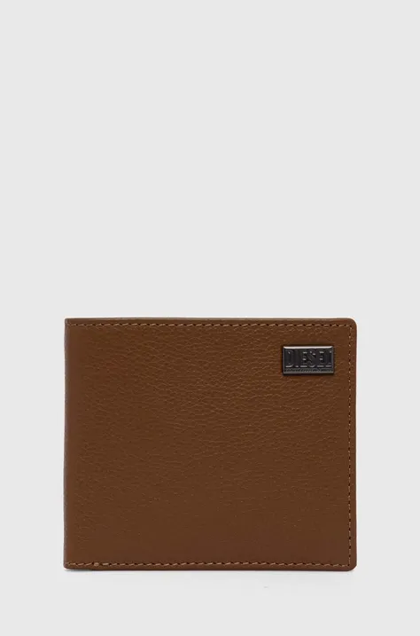 Шкіряний гаманець Diesel чоловічий колір коричневий