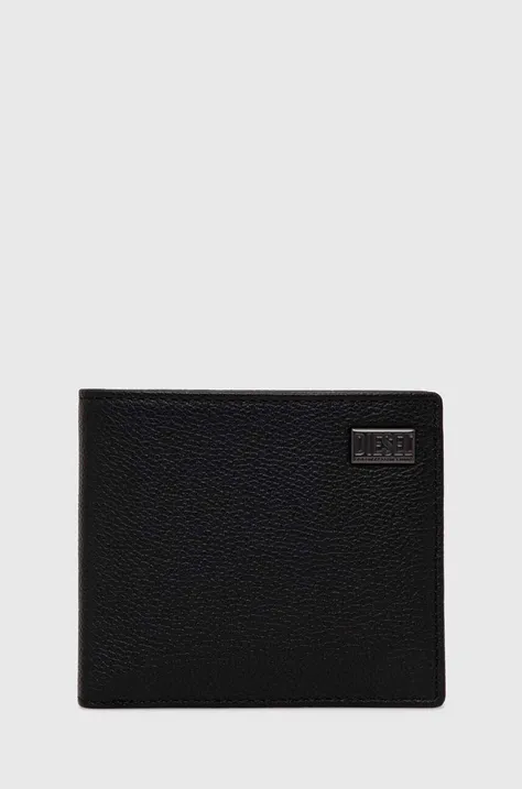 Kožená peňaženka Diesel MEDAL-D BI-FOLD COIN S WALLET pánsky,čierna farba,X09909.P0685