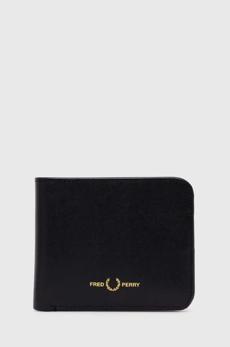 Fred Perry portofel de piele Burnished Leathr B'Fold Wallet barbati, culoarea negru, L5322.102