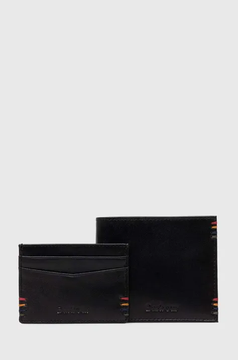 Barbour portafoglio e custodia in pelle per carte di credito Cairnwell Wallet & Cardholder Gift Set colore nero MGS0082