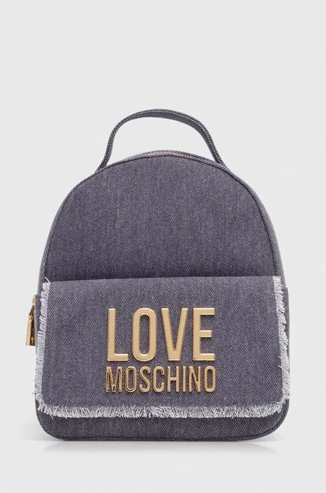 Памучна раница Love Moschino в лилаво малък размер с апликация