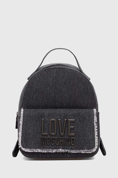 Love Moschino plecak bawełniany kolor szary mały z aplikacją