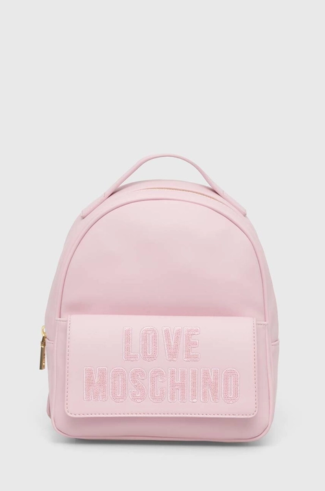 Ruksak Love Moschino dámsky, ružová farba, malý, s nášivkou