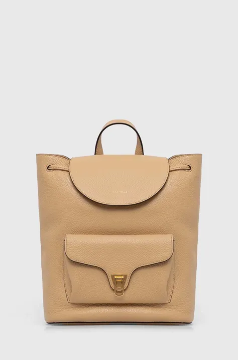 Кожаный рюкзак Coccinelle женский цвет бежевый большой однотонный