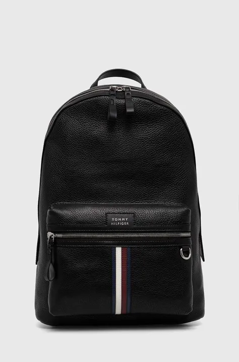 Kožený ruksak Tommy Hilfiger pánsky, čierna farba, veľký, jednofarebný