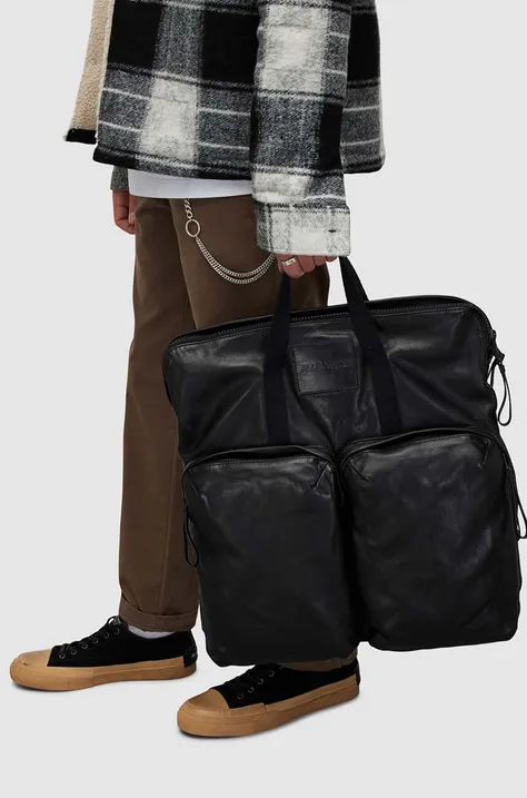 AllSaints plecak skórzany FORCE męski kolor czarny duży gładki