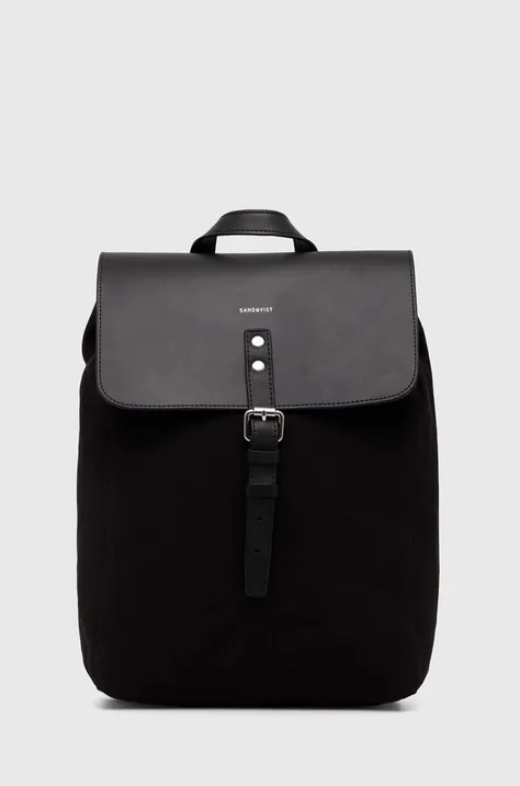 Sandqvist plecak bawełniany Alva kolor czarny duży gładki SQA503
