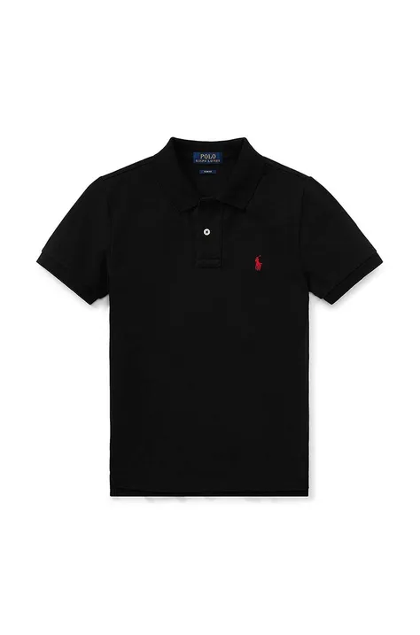 Детска памучна тениска с яка Polo Ralph Lauren в черно с изчистен дизайн