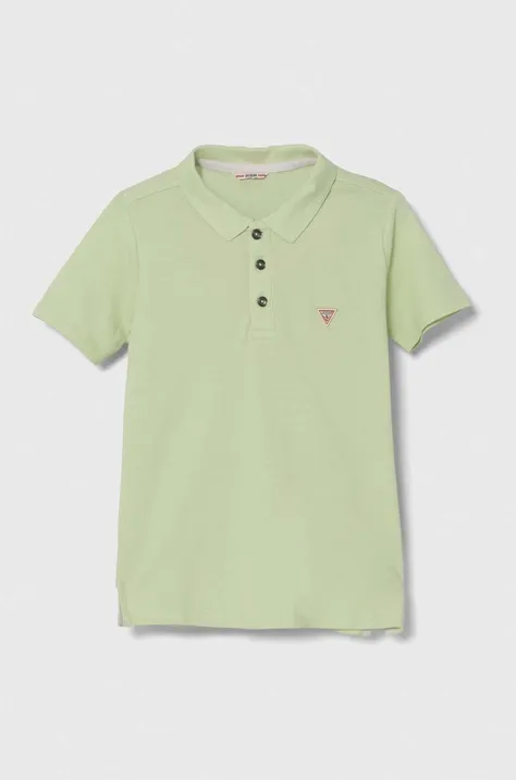 Παιδικά βαμβακερά μπλουζάκια πόλο Guess χρώμα: πράσινο