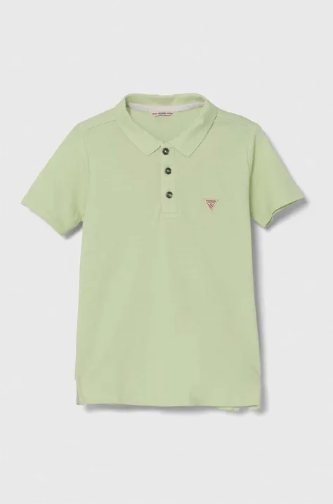 Guess polo bawełniane dziecięce kolor zielony gładki