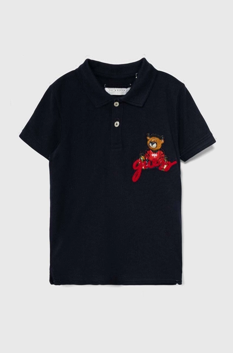 Guess tricouri polo din bumbac pentru copii culoarea albastru marin, cu imprimeu