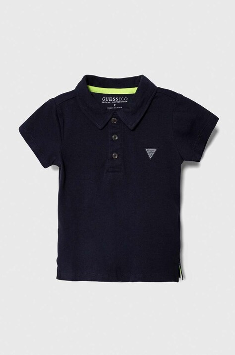 Guess tricouri polo din bumbac pentru copii culoarea albastru marin, neted