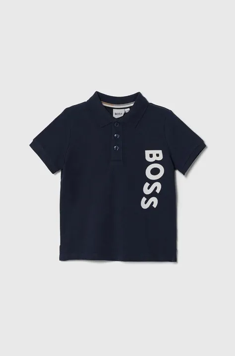 Дитяча бавовняна футболка поло BOSS колір синій з принтом
