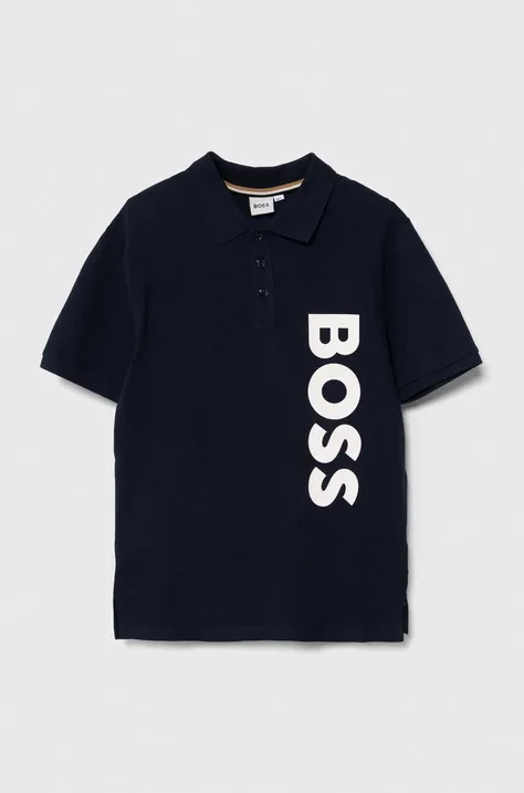 BOSS tricouri polo din bumbac pentru copii culoarea albastru marin, cu imprimeu
