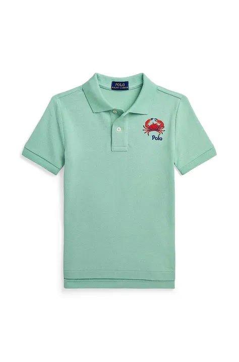 Polo Ralph Lauren tricouri polo din bumbac pentru copii culoarea verde, neted