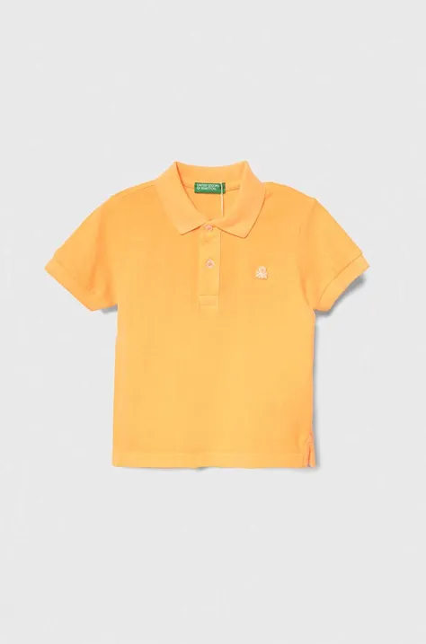 Детска памучна тениска с яка United Colors of Benetton в оранжево с апликация