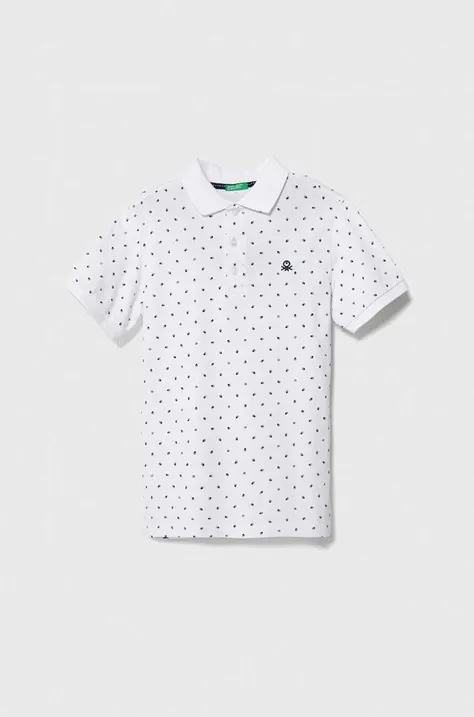 Памучна тениска с яка United Colors of Benetton в бяло с десен