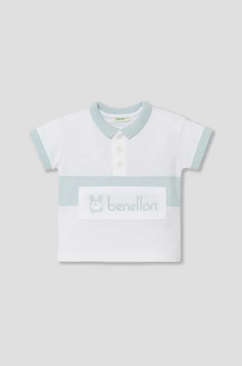 United Colors of Benetton polo bawełniane niemowlęce kolor biały wzorzysty